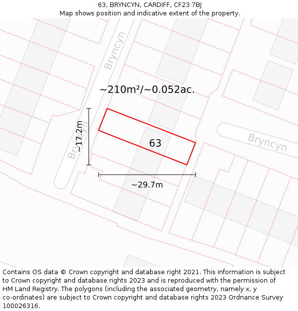 63, BRYNCYN, CARDIFF, CF23 7BJ: Plot and title map