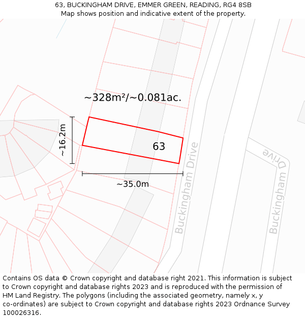 63, BUCKINGHAM DRIVE, EMMER GREEN, READING, RG4 8SB: Plot and title map