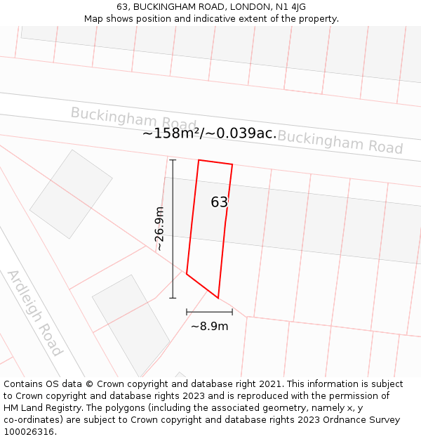 63, BUCKINGHAM ROAD, LONDON, N1 4JG: Plot and title map