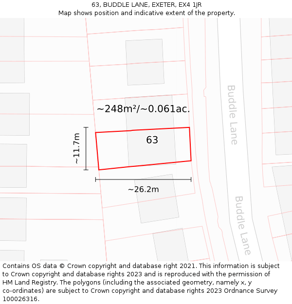 63, BUDDLE LANE, EXETER, EX4 1JR: Plot and title map