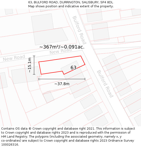 63, BULFORD ROAD, DURRINGTON, SALISBURY, SP4 8DL: Plot and title map