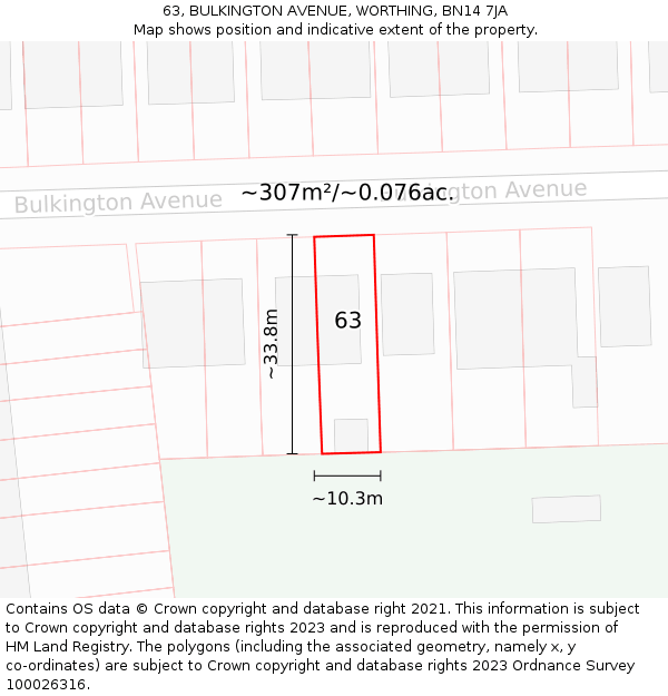 63, BULKINGTON AVENUE, WORTHING, BN14 7JA: Plot and title map