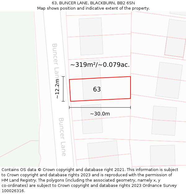 63, BUNCER LANE, BLACKBURN, BB2 6SN: Plot and title map