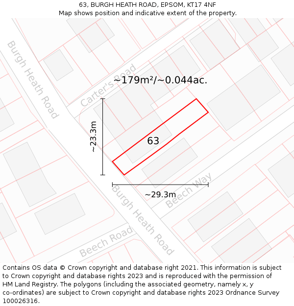 63, BURGH HEATH ROAD, EPSOM, KT17 4NF: Plot and title map