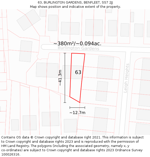63, BURLINGTON GARDENS, BENFLEET, SS7 2JJ: Plot and title map