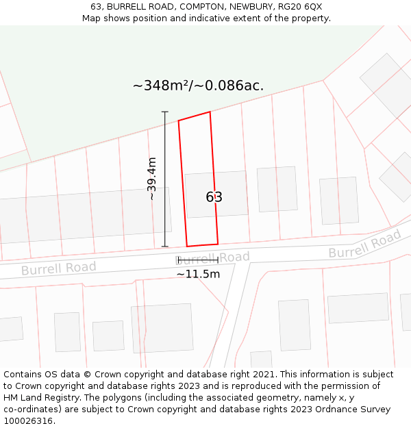63, BURRELL ROAD, COMPTON, NEWBURY, RG20 6QX: Plot and title map