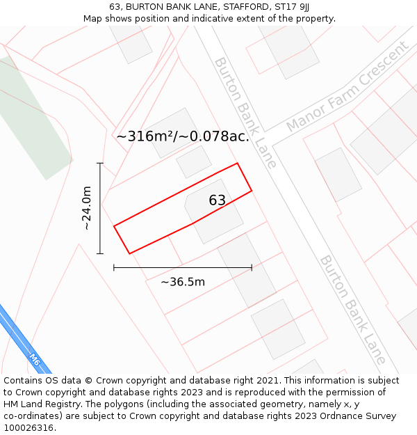 63, BURTON BANK LANE, STAFFORD, ST17 9JJ: Plot and title map