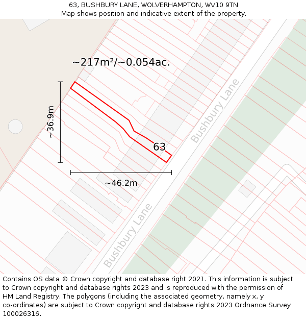 63, BUSHBURY LANE, WOLVERHAMPTON, WV10 9TN: Plot and title map