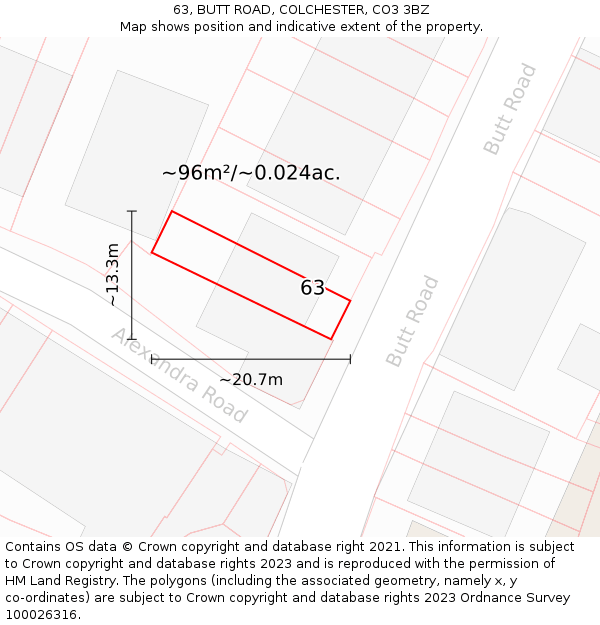 63, BUTT ROAD, COLCHESTER, CO3 3BZ: Plot and title map