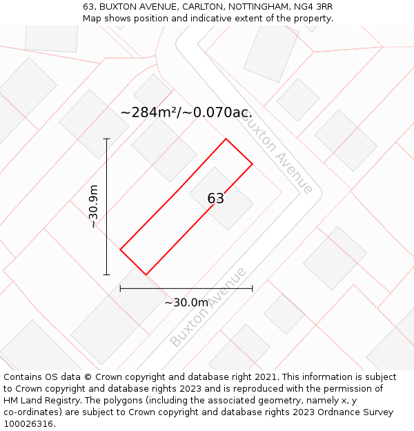 63, BUXTON AVENUE, CARLTON, NOTTINGHAM, NG4 3RR: Plot and title map