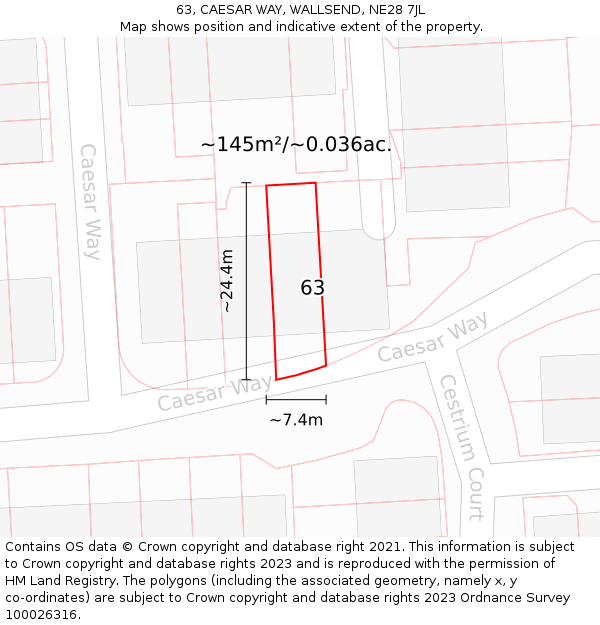 63, CAESAR WAY, WALLSEND, NE28 7JL: Plot and title map