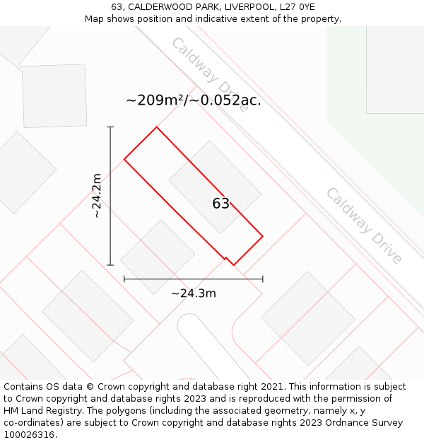 63, CALDERWOOD PARK, LIVERPOOL, L27 0YE: Plot and title map