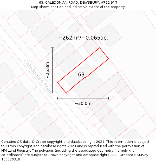 63, CALEDONIAN ROAD, DEWSBURY, WF12 9NT: Plot and title map