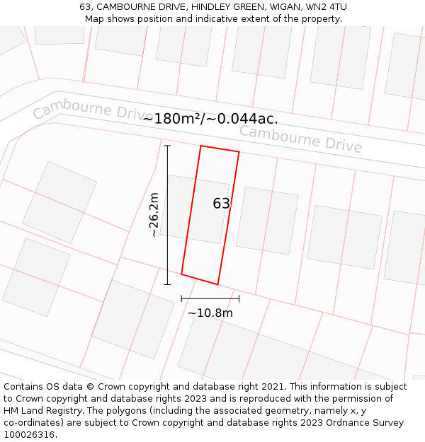 63, CAMBOURNE DRIVE, HINDLEY GREEN, WIGAN, WN2 4TU: Plot and title map