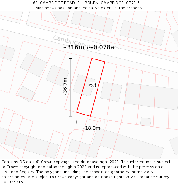 63, CAMBRIDGE ROAD, FULBOURN, CAMBRIDGE, CB21 5HH: Plot and title map
