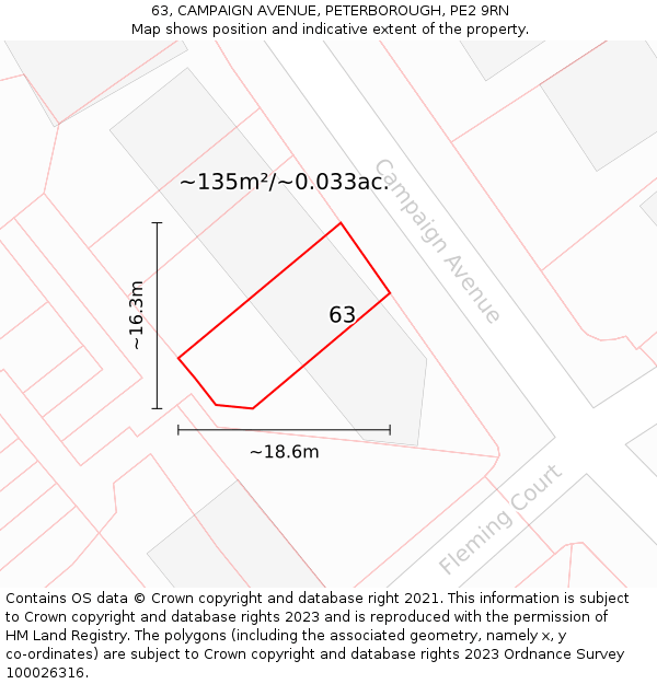 63, CAMPAIGN AVENUE, PETERBOROUGH, PE2 9RN: Plot and title map