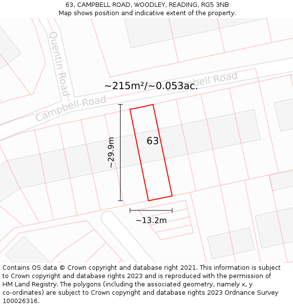 63, CAMPBELL ROAD, WOODLEY, READING, RG5 3NB: Plot and title map