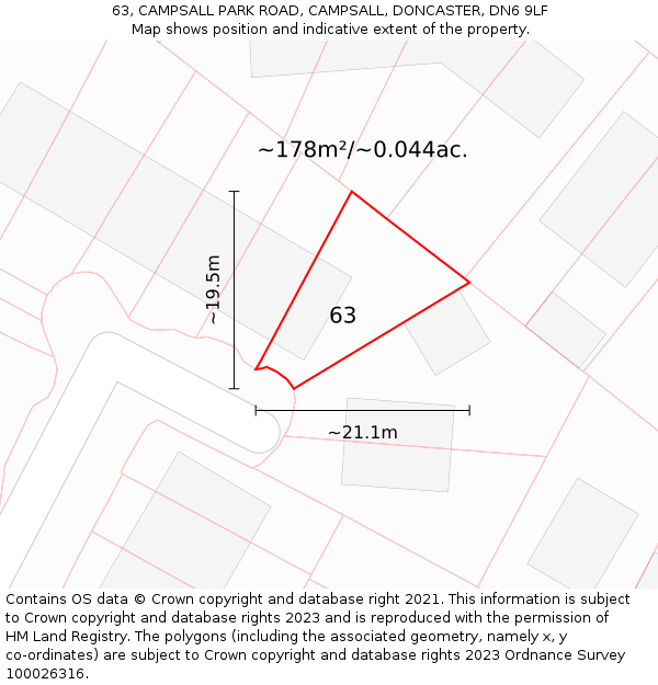 63, CAMPSALL PARK ROAD, CAMPSALL, DONCASTER, DN6 9LF: Plot and title map