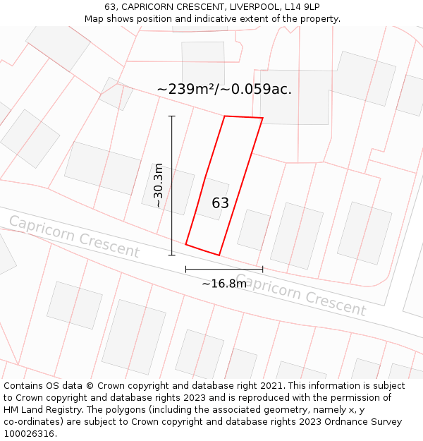 63, CAPRICORN CRESCENT, LIVERPOOL, L14 9LP: Plot and title map
