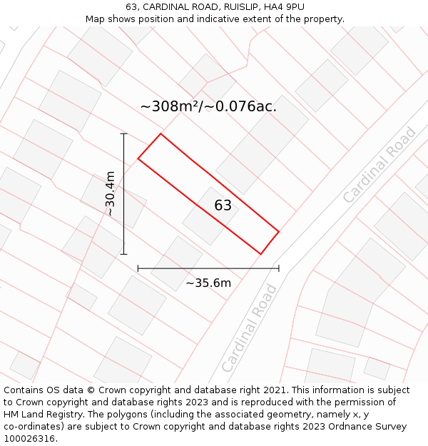 63, CARDINAL ROAD, RUISLIP, HA4 9PU: Plot and title map