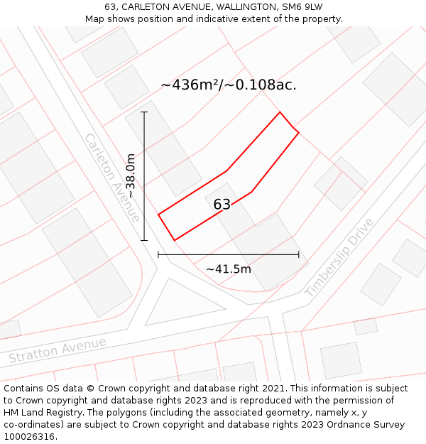 63, CARLETON AVENUE, WALLINGTON, SM6 9LW: Plot and title map