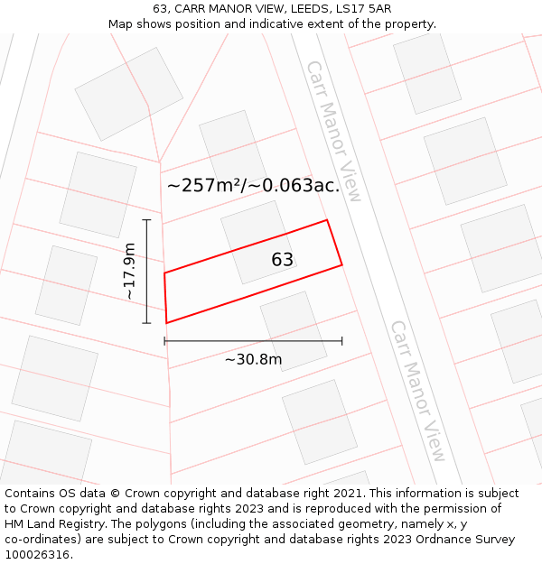 63, CARR MANOR VIEW, LEEDS, LS17 5AR: Plot and title map