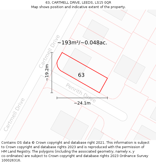 63, CARTMELL DRIVE, LEEDS, LS15 0QR: Plot and title map