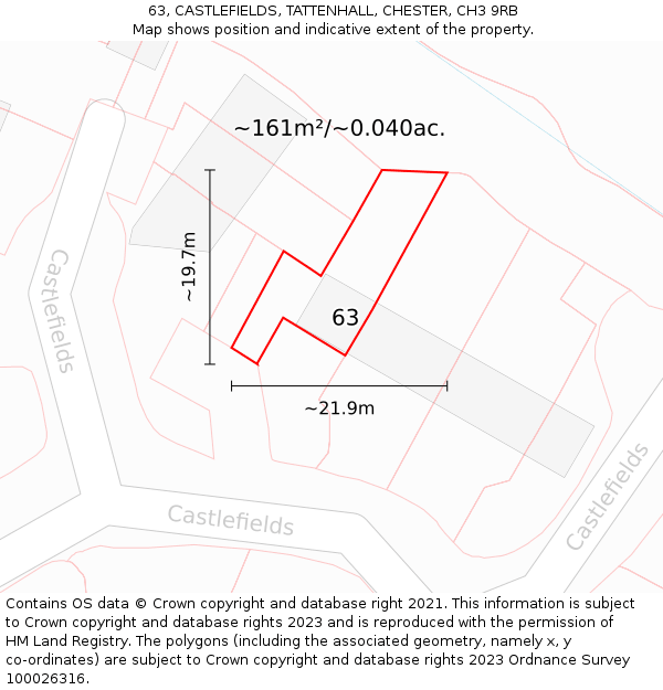 63, CASTLEFIELDS, TATTENHALL, CHESTER, CH3 9RB: Plot and title map