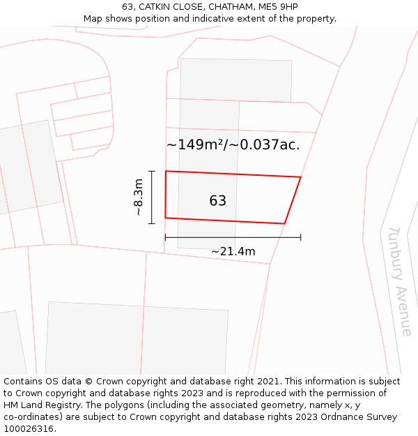 63, CATKIN CLOSE, CHATHAM, ME5 9HP: Plot and title map