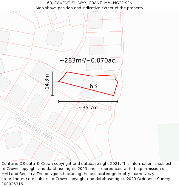63, CAVENDISH WAY, GRANTHAM, NG31 9FN: Plot and title map