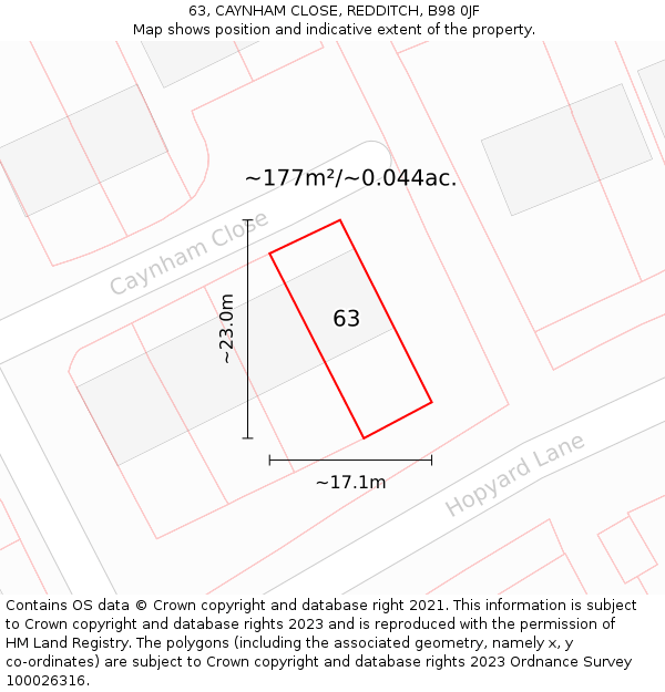 63, CAYNHAM CLOSE, REDDITCH, B98 0JF: Plot and title map