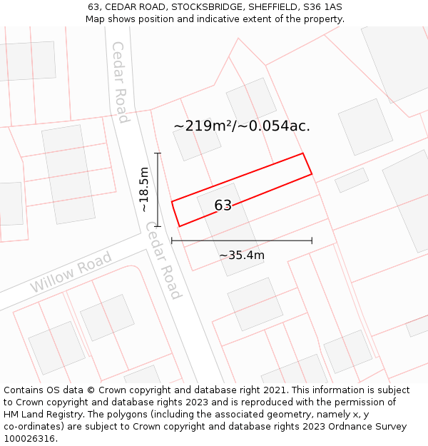 63, CEDAR ROAD, STOCKSBRIDGE, SHEFFIELD, S36 1AS: Plot and title map