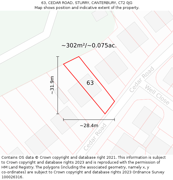 63, CEDAR ROAD, STURRY, CANTERBURY, CT2 0JG: Plot and title map