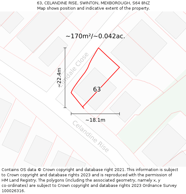 63, CELANDINE RISE, SWINTON, MEXBOROUGH, S64 8NZ: Plot and title map