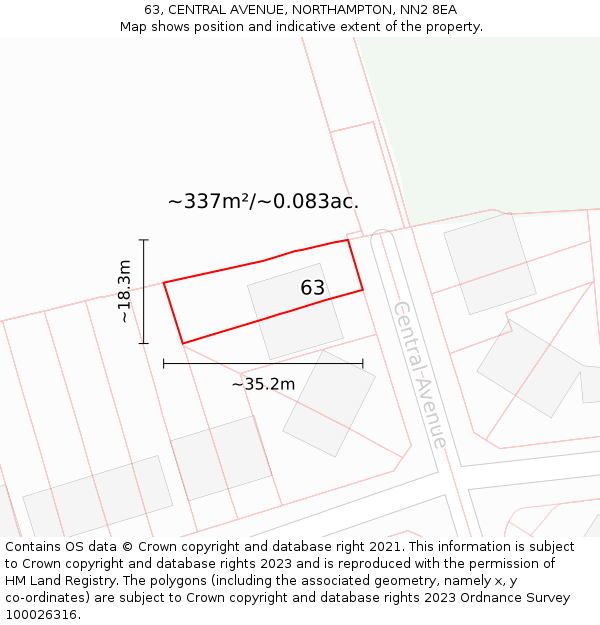 63, CENTRAL AVENUE, NORTHAMPTON, NN2 8EA: Plot and title map
