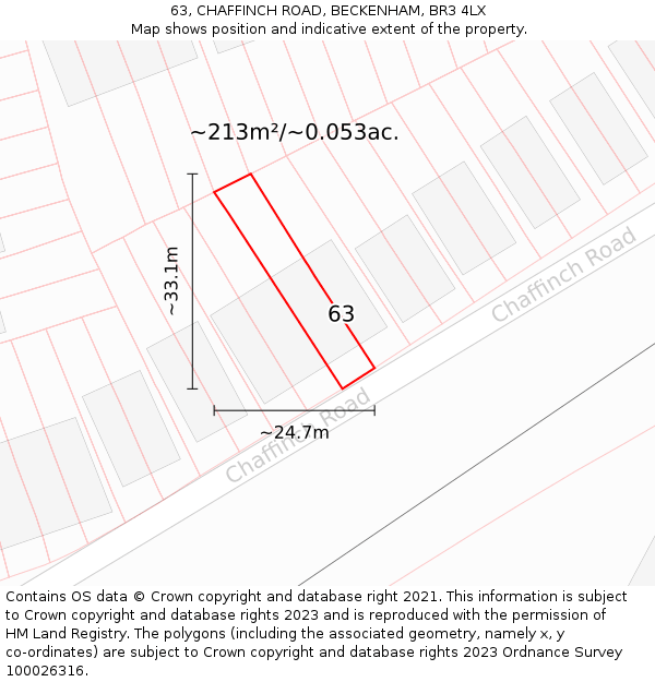63, CHAFFINCH ROAD, BECKENHAM, BR3 4LX: Plot and title map