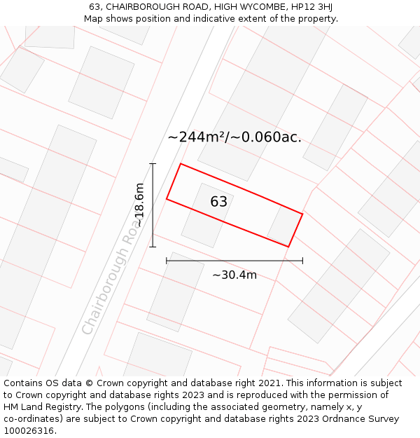 63, CHAIRBOROUGH ROAD, HIGH WYCOMBE, HP12 3HJ: Plot and title map