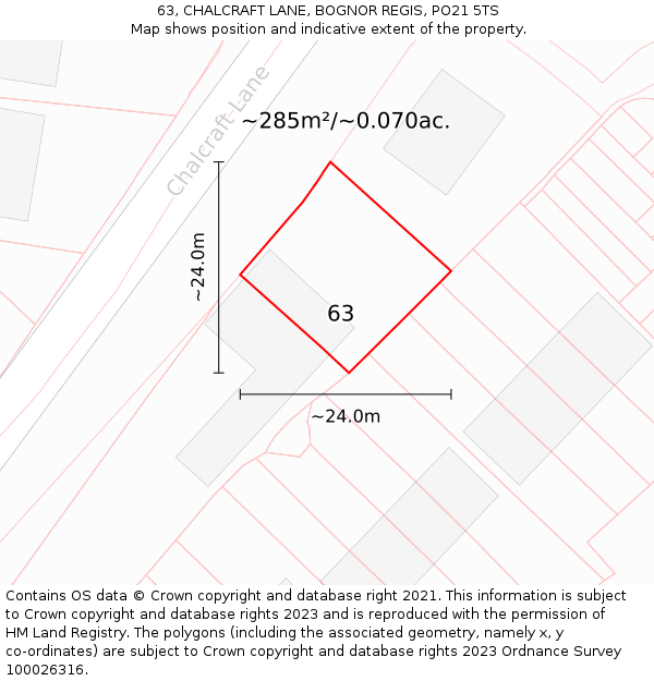 63, CHALCRAFT LANE, BOGNOR REGIS, PO21 5TS: Plot and title map