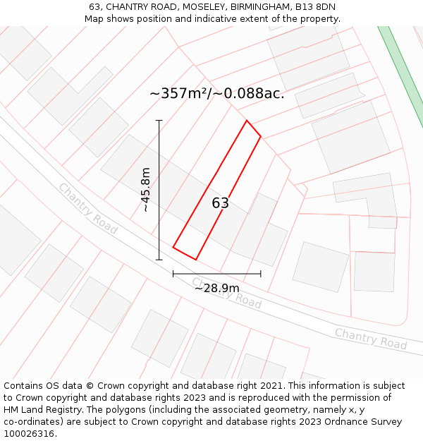 63, CHANTRY ROAD, MOSELEY, BIRMINGHAM, B13 8DN: Plot and title map