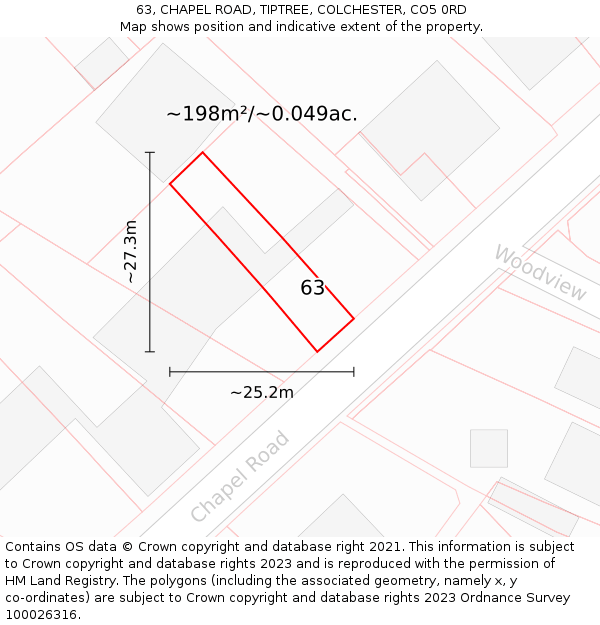 63, CHAPEL ROAD, TIPTREE, COLCHESTER, CO5 0RD: Plot and title map