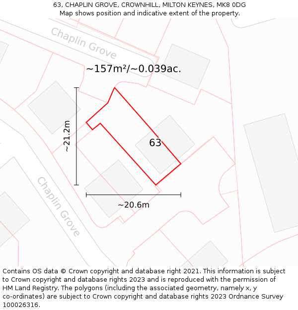 63, CHAPLIN GROVE, CROWNHILL, MILTON KEYNES, MK8 0DG: Plot and title map