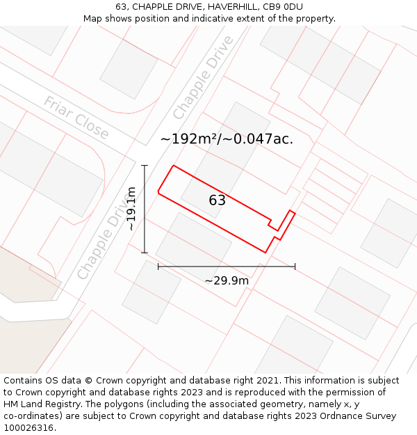 63, CHAPPLE DRIVE, HAVERHILL, CB9 0DU: Plot and title map