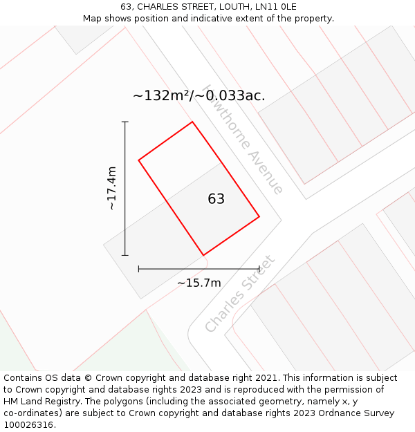 63, CHARLES STREET, LOUTH, LN11 0LE: Plot and title map