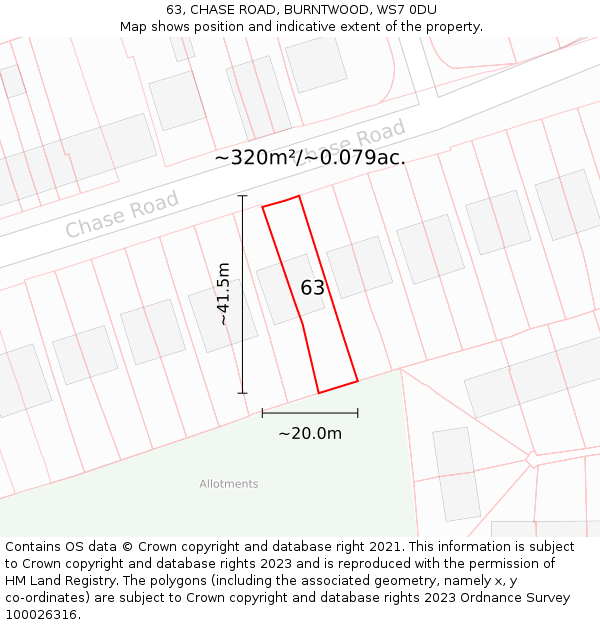 63, CHASE ROAD, BURNTWOOD, WS7 0DU: Plot and title map