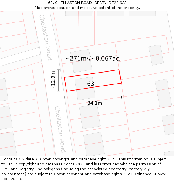 63, CHELLASTON ROAD, DERBY, DE24 9AF: Plot and title map