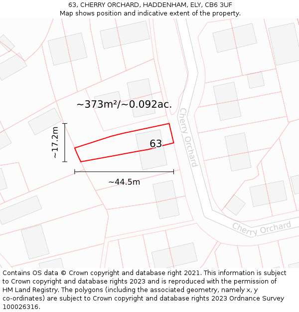 63, CHERRY ORCHARD, HADDENHAM, ELY, CB6 3UF: Plot and title map