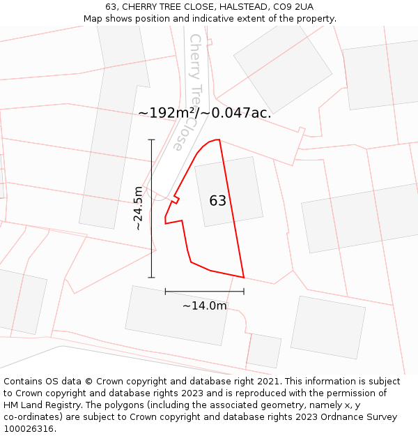 63, CHERRY TREE CLOSE, HALSTEAD, CO9 2UA: Plot and title map