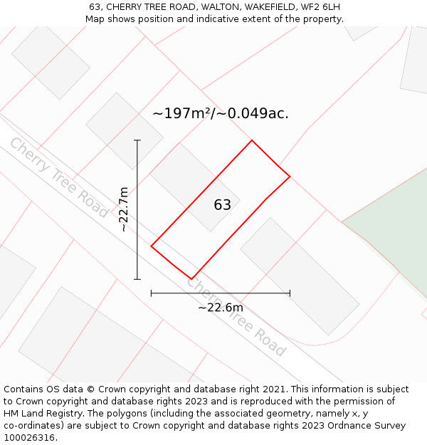 63, CHERRY TREE ROAD, WALTON, WAKEFIELD, WF2 6LH: Plot and title map