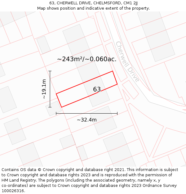 63, CHERWELL DRIVE, CHELMSFORD, CM1 2JJ: Plot and title map