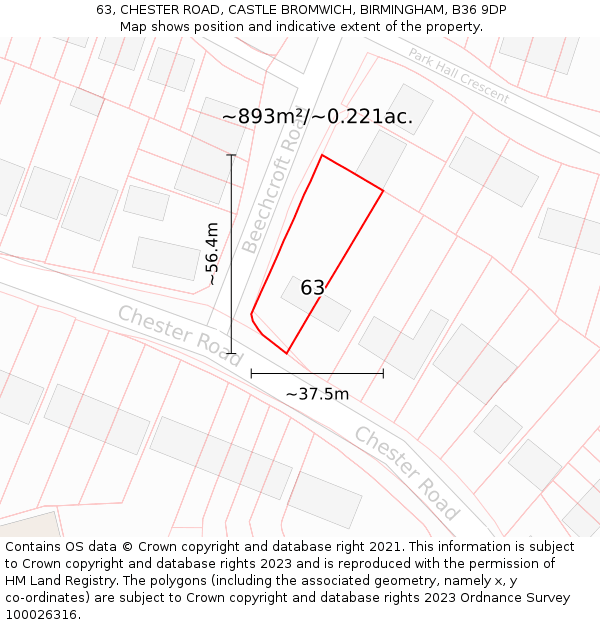 63, CHESTER ROAD, CASTLE BROMWICH, BIRMINGHAM, B36 9DP: Plot and title map